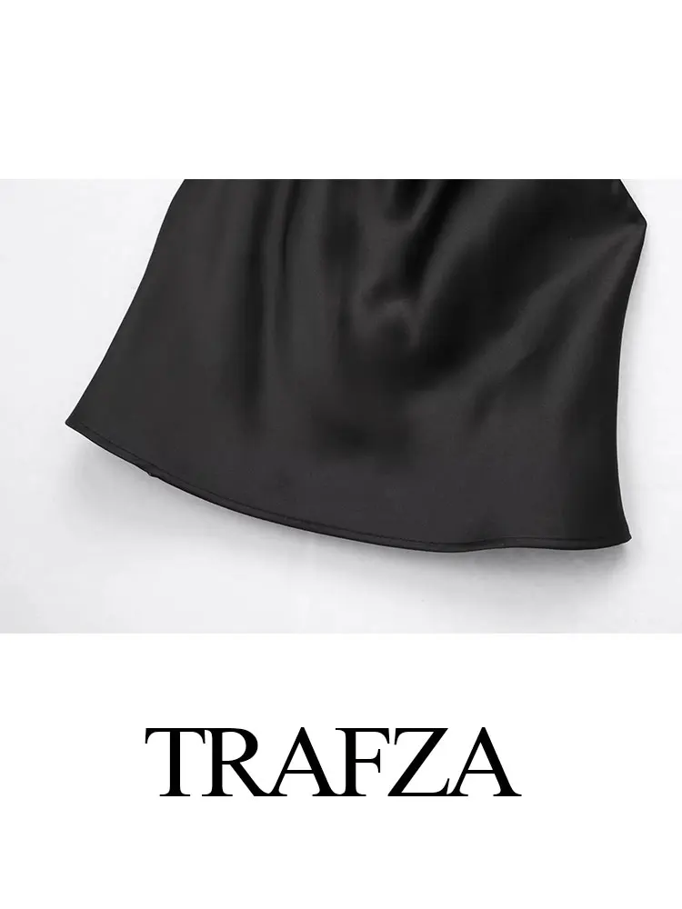 TRAFZA donna moda raso Halterneck Top solido elegante donna Slim canotte con spalle scoperte Sexy Lady Chic Top estate