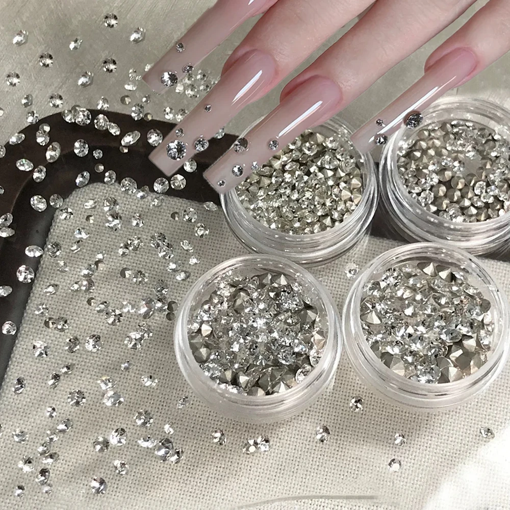 50/100pcs Clear Crystal 3D Zircon Nail Art Rhinestones 1.5/2/2.5/3/3.5/4mm Pointed-bottom Glitter Diamond Nail Gemstone Supplies