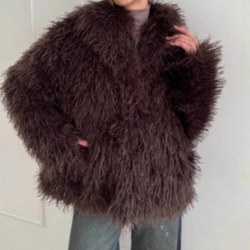 Pelz Große Revers Künstliche Pelz Jacke Kurze Mode Nachahmung Fuchs Pelz Jacke Flauschigen Plüsch Frauen