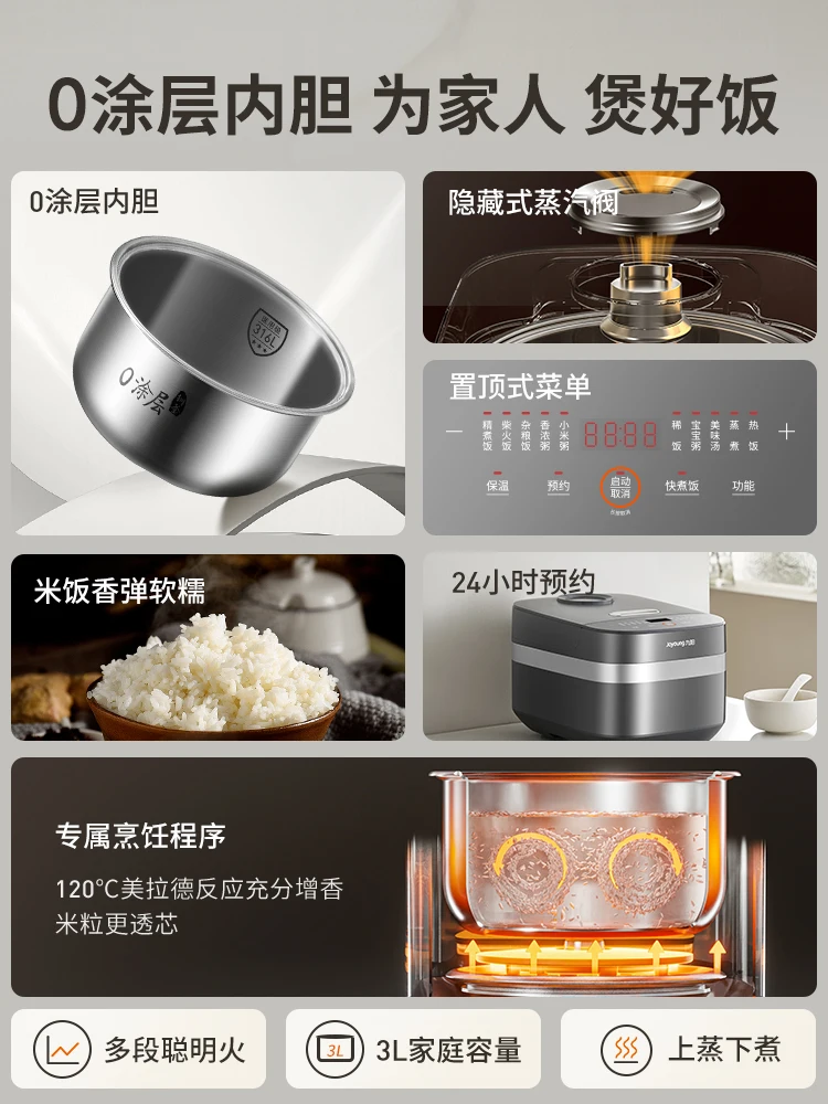 Joyoung Rice Cooker 0 Coated Household Small Stainless Steel 4-6 Person Cooking Machine Pressure Rice Cooker