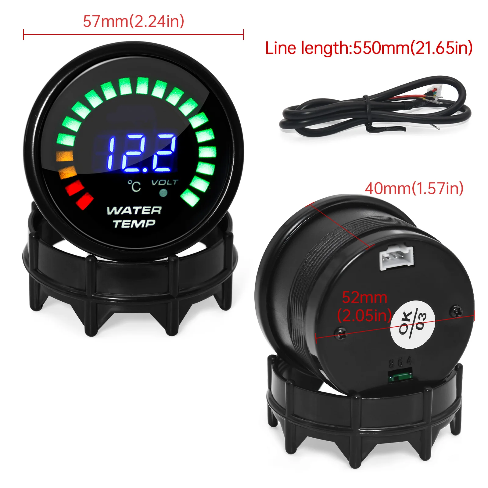 20~150 Celsius 52mm 20 LED Smoke Face Water Temp Gauge Water Temperature Meter with Coolant Temp Sensor 10mm Car Meter Gauge