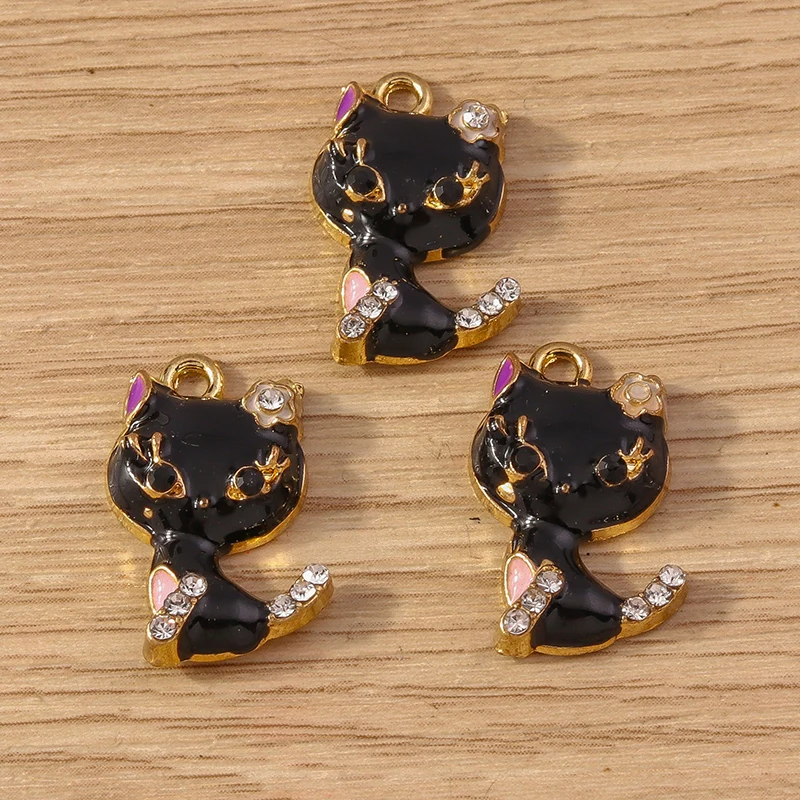 Tusember 10 Stück Niedliche Elegante Emaille-Kristall-Weiß-Schwarze Katzen-Anhänger für Schmuckherstellung, Ohrringe, Halsketten, DIY-Handarbeiten – Detail 6