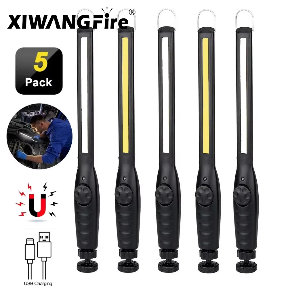 1- 5Pack COB+LED Flashlight Magnetic Work Light USB Rechargeable Torch Portable Lantern Inspection Light Camping Car Repair Lamp