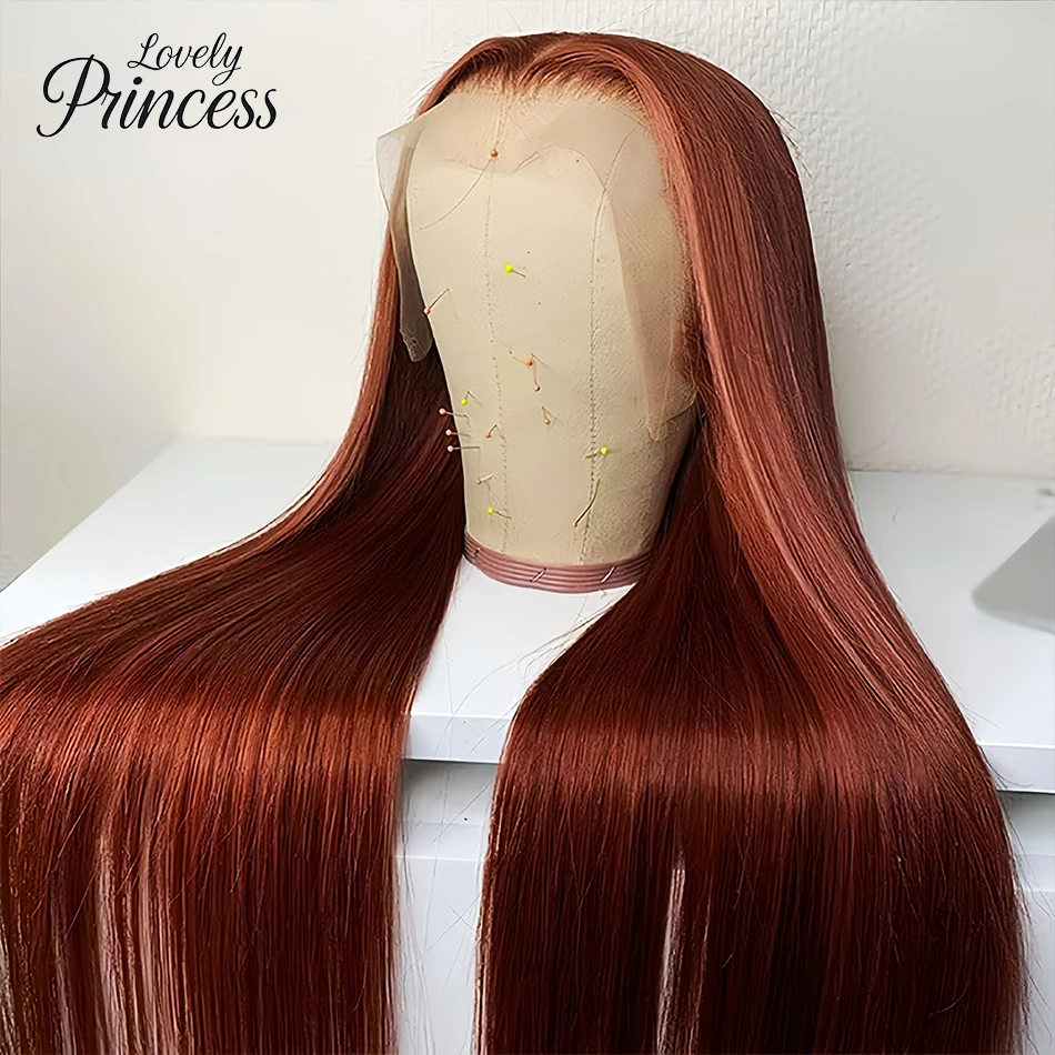 

38 Inch Reddish Brown Bone Straight 13x4 Human Hair Lace Front Wig Colored Brazilian Transparent Lace Frontal Wig For Women