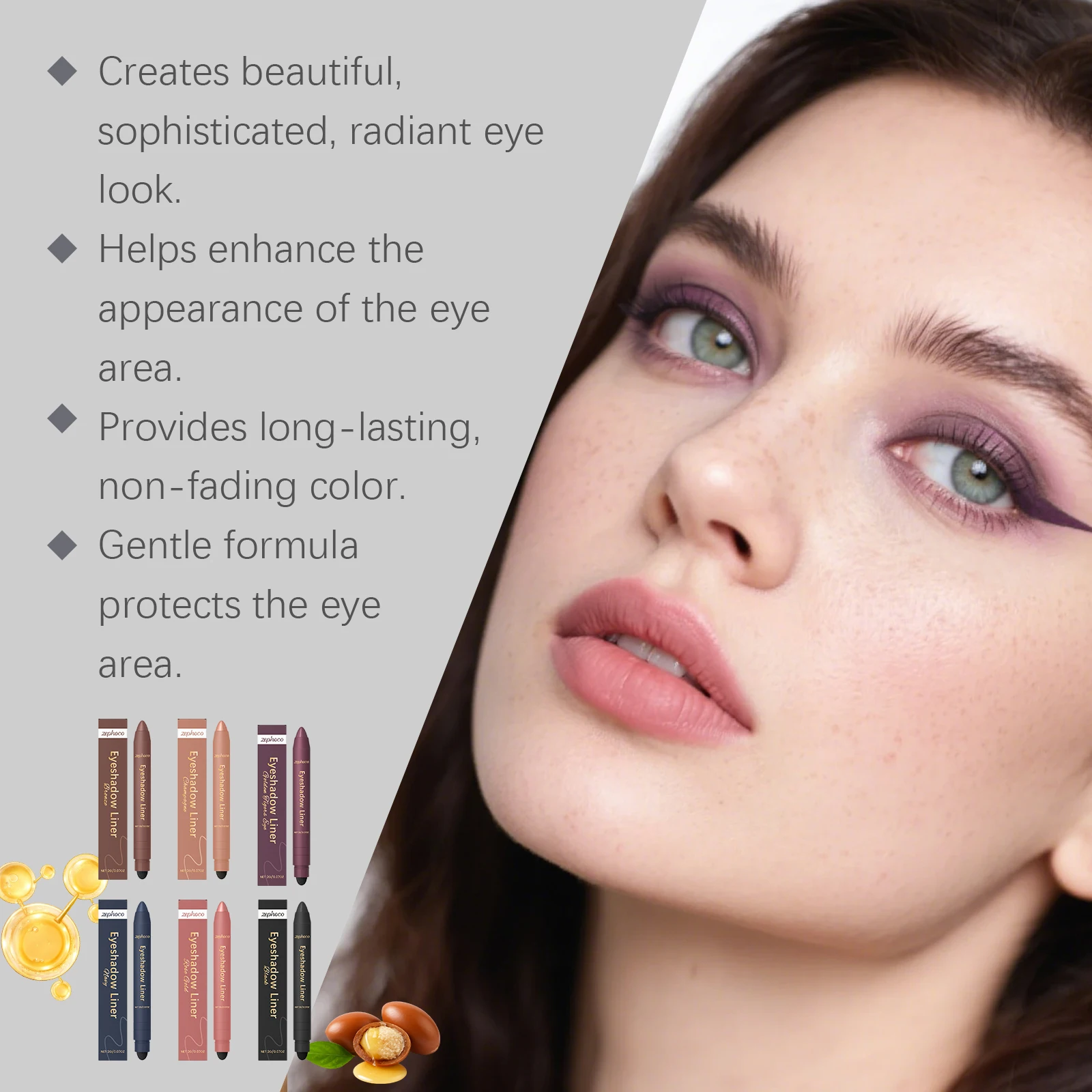 Zephooco delineador de olhos, 6 cores, à prova d'água, à prova de suor, dois em um, sombra de olhos, longa duração, suave, brilhante, maquiagem de olhos 2g