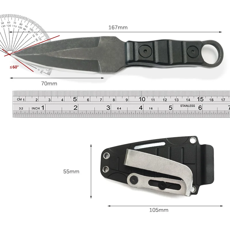 Outdoor Portable Straight Blade Stainless Steel Blade with Blade Cover and Back Clip Travel Camping Tools Holiday Gift