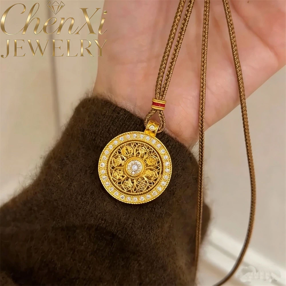 High-End Sand Gold Eight-Component Compass Ancient Method Necklace Selling Popular Fine Jewelry Festival Gift Fashion Exquisite