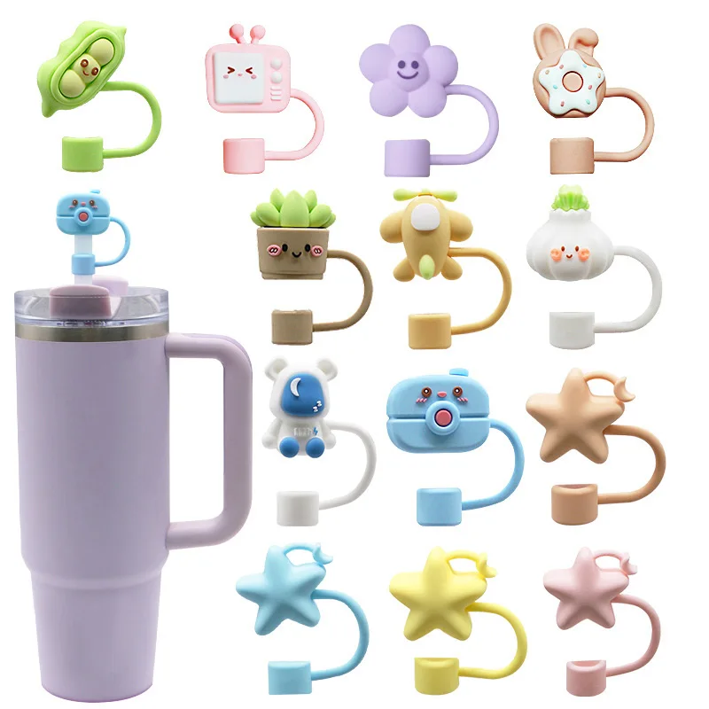 Silicone Straw Covers Compatible With Stanley Cups Reusable Dust-proof Straw Caps With Lid Cartoon Straw Topper Accessories