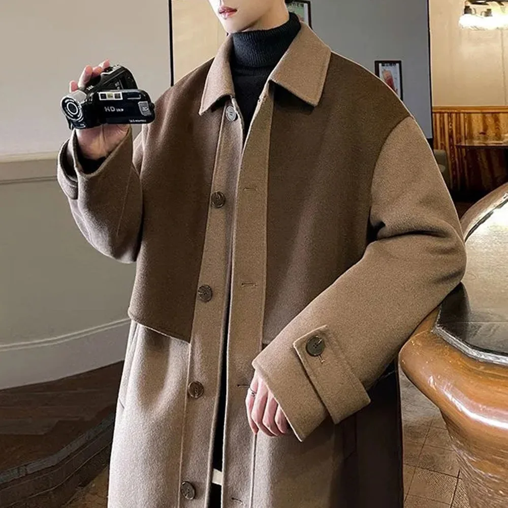 Mens Trench Coat Contrast Business Casual Cape Coat Autumn Streetwear Fashion Korean Commuter Long Coat Men'S Clothing 2024