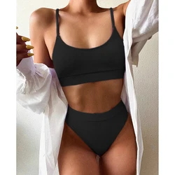 Traje de baño de realce de cintura alta para mujer, traje de baño con correa acanalada, Bikini brasileño, ropa de playa, nuevo, 85, 2021