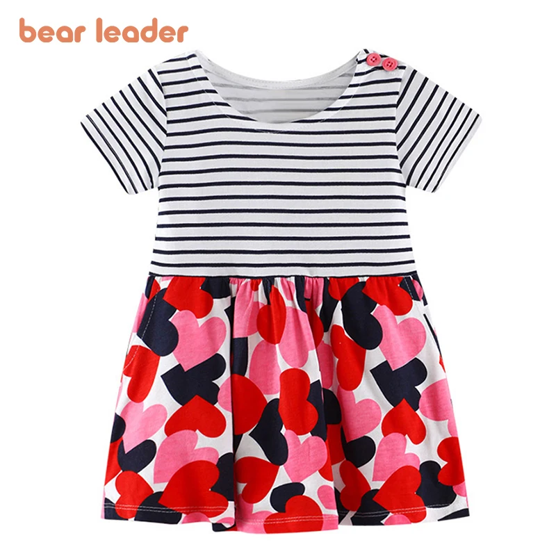 Bear Leader Summer Baby Girls Clothes Dress Love Flower Toddler Cotton Dresses Kids Party Dress Casual Stripe Baby Girls Clothes