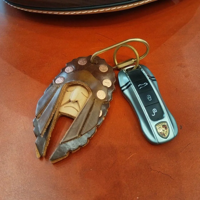 Vintage Hallwen Tannery Leather Bag Accessory Indian Chief Headprint Genuine Leather Purse Hanging Decorative Item