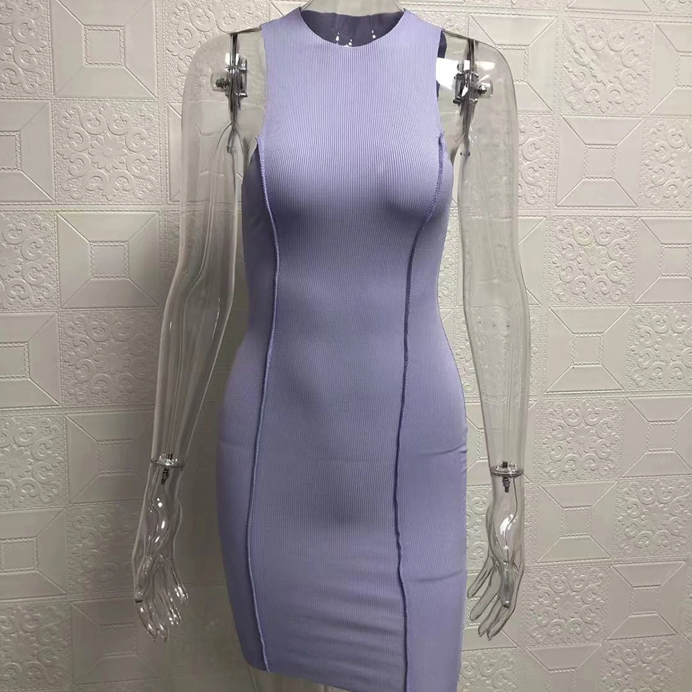 2000s الصيف خمر نمط جولة الرقبة أكمام عكس حافة السيارة الأرجواني اللون العصرية سليم صالح ملفوفة الورك Bodycon فساتين قصيرة #6