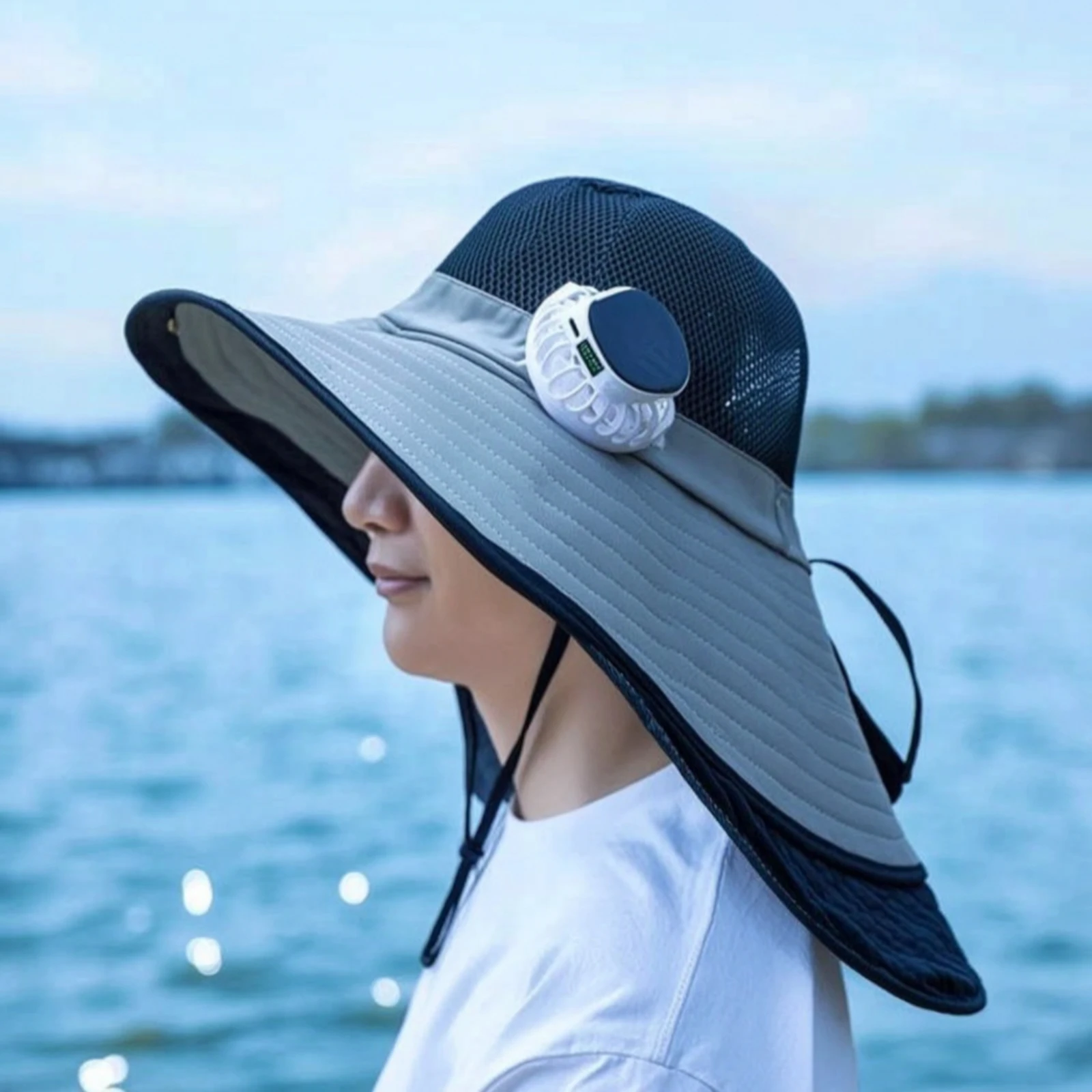 Solar Rechargeable Fan Portable USB Fan with Digital Display Multi-Functional Slim for Campers, Camping, Travel