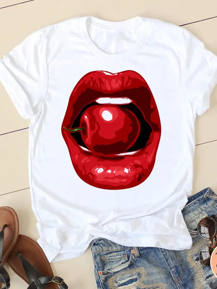 Clothing Summer Short Sleeve Watercolor Lip Sexy New Ladies Casual Women Fashion Graphic Tee T-shirts Female T Shirt Clothes