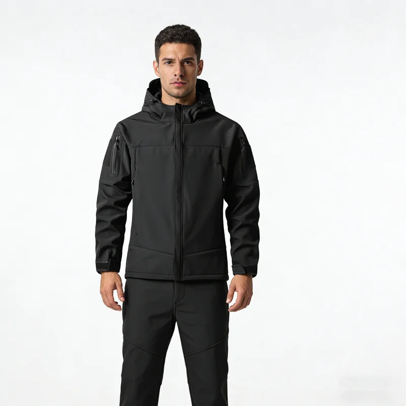 Winter Shark Skin Tactical Soft Shell Jacket Pants Set Wear Resistant Cut Proof Waterproof Fleece Multi Pocket Cargo Suit
