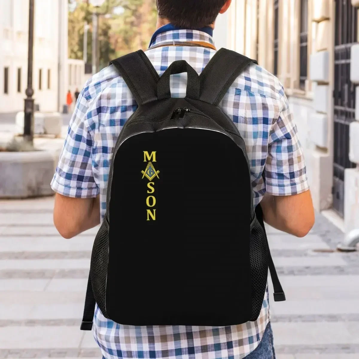 Custom Freemason Mason Travel Backpack Women Men School Laptop Bookbag Masonic Freemasonry College Student Daypack Bags