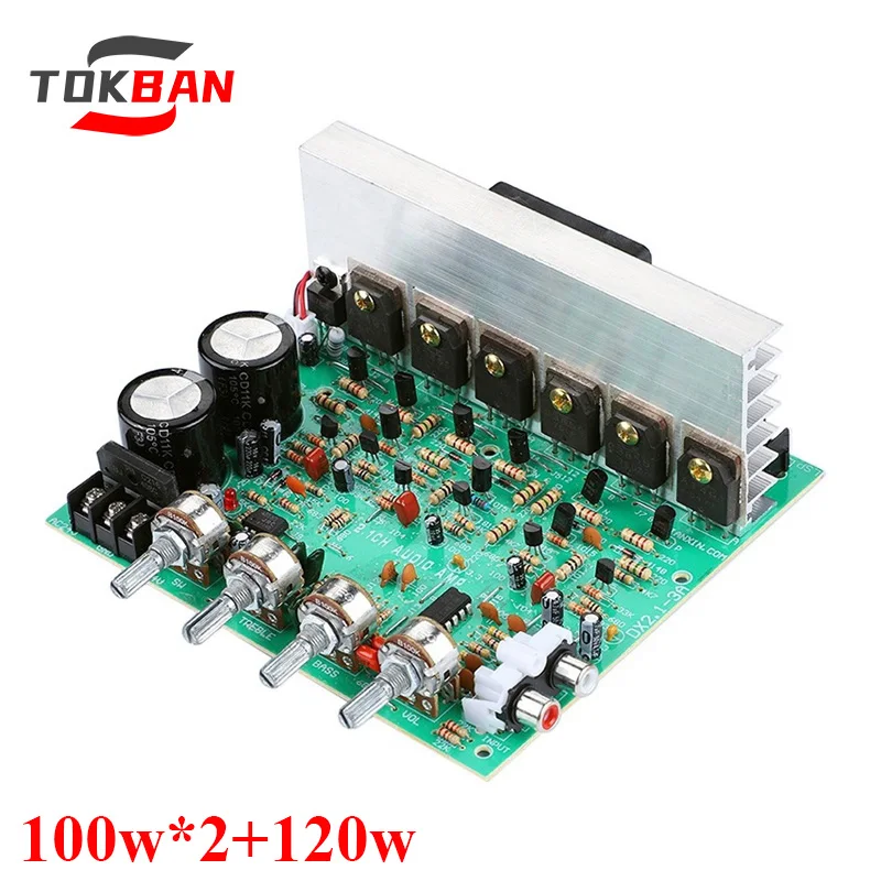 

TOKBAN 100w*2+120w 2.1 Channel Power Amplifier Board High Power Subwoofer Amplifier SANKEN Transistor