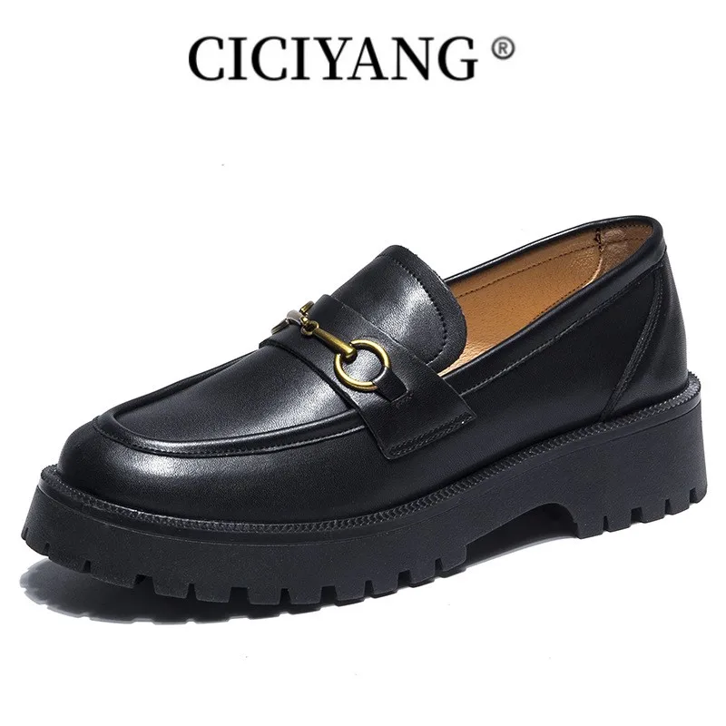 

CICIYANG Loafers Women Genuine Leather 2023 Spring Horsebit Women Shoes Korean Casual Round Toe Women's Lazy Shoes