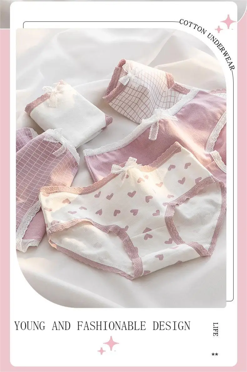 5 Teile/los Nette Liebe Baumwolle Höschen Für Frauen Unterwäsche Druck Panty Mädchen Slip Atmungsaktive Weiche Unterhose Weibliche Sexy Dessous – Detail 1