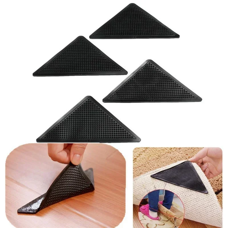 4/8Pcs Home Floor Rug Carpet Mat Grippers Self-adhesive Anti Slip Tri Sticker Reusable Washable Silicone Grip Car Perfume Pad