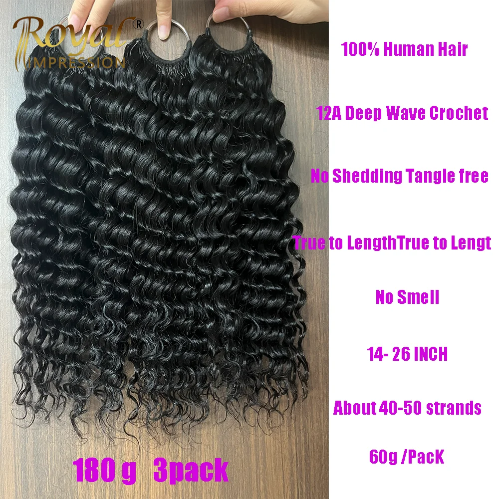 Vorgeteiltes Echthaar in Großpackung zum Flechten, Deep Wave Crochet Echthaar, Knotless Miracle Knots Haarverlängerungen, Boho Braids, unsichtbar, 300g – Detail 10