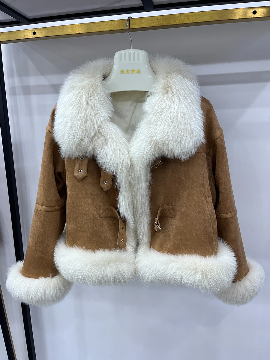 

2023 New Fashion Real Fur Coat Duck Down Jacket Winter Women Jacket Natural Fox Fur Collar Thick Suede Outerwear Warm