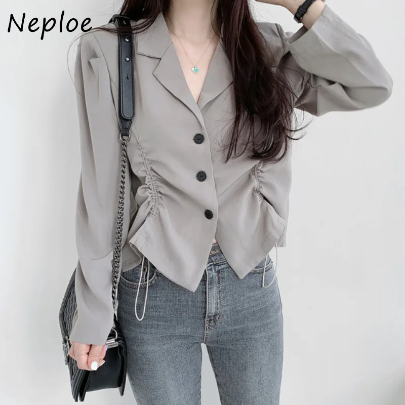 Neploe Casual All-match Tailored Coat Women Y2k Drawstring Ruched Slim Fit Jackets 2024 Early Autumn New Long Sleeve Tops Mujer