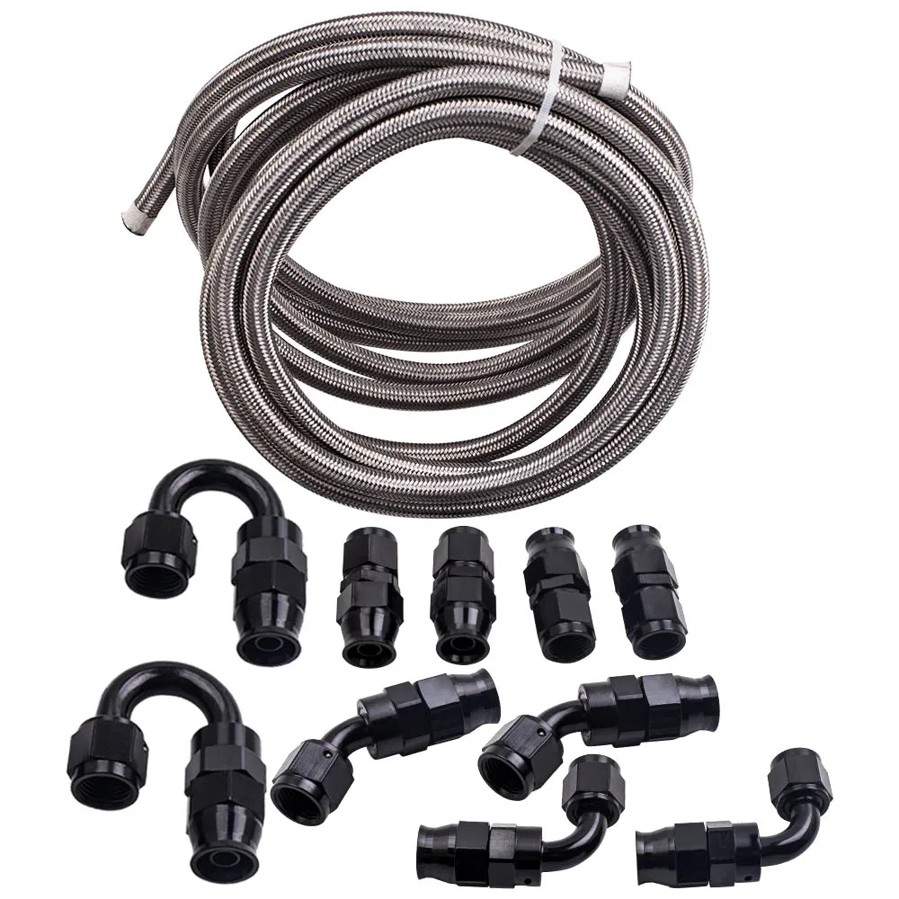 

AN6 -6AN 20FT PTFE Braided Gas/Fuel/Oil Hose Line W/ Swivel Hose End Fitting Kit