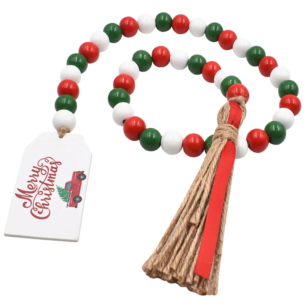 

Hanging Bead Garland with Tassels Wooden Beads Decorative Art for Home Garden Store Xmas Decor DIY Wall Hanging Ornament Beaded