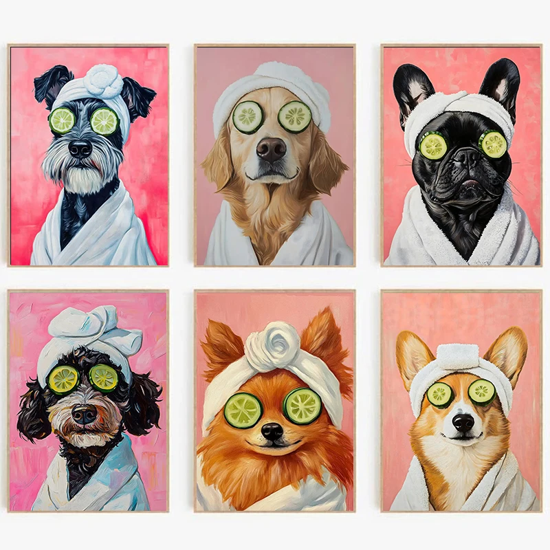 

Cat with Martini in Bathtub Poster Black Cat Reading on Toilet Dog Spa Canvas Painting Print Wall Art Picture Bathroom Decor