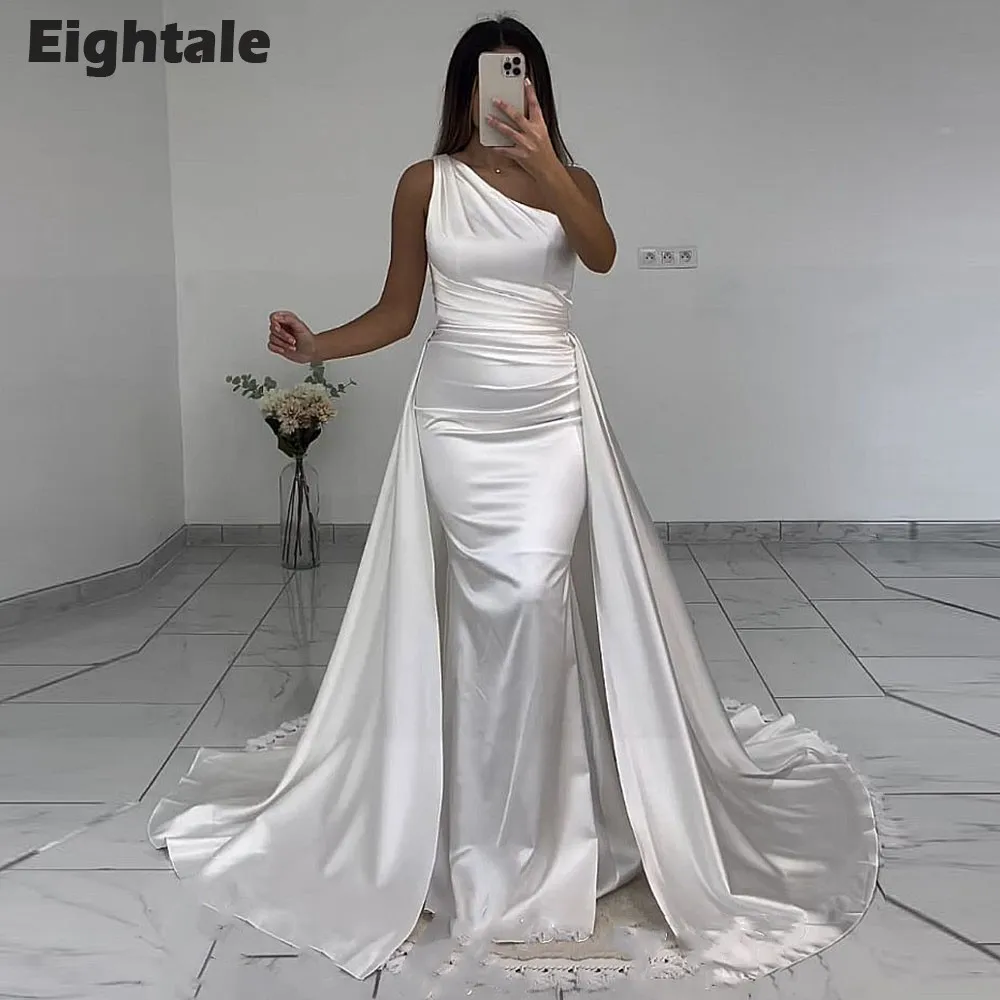 

Eightale Arabic Evening Dresses Mermaid Pleats One Shoulder White Formal Prom Gown Wedding Party Dress Vestidos De Noche