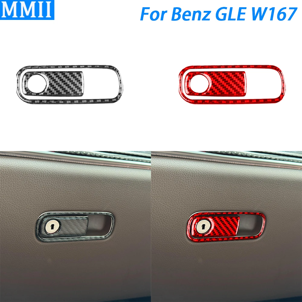 For Benz GLE W167 2019-2024 Carbon Fiber Co-pilot Glove Box Handle Panel Cover Trim Car Interior Decoration Accessories Sticker