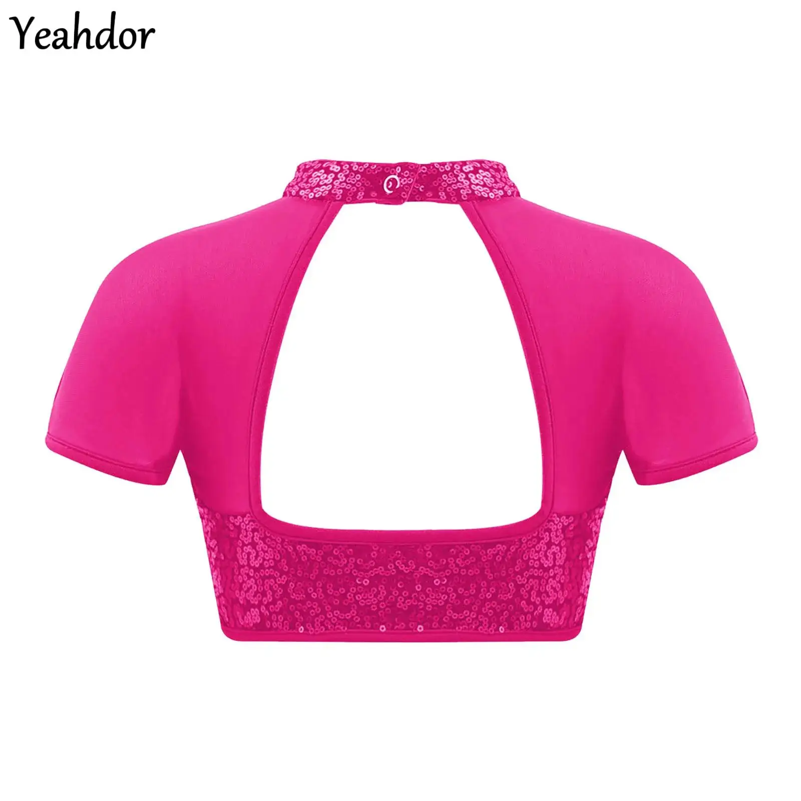 

Kids Girls Jazz Dance Top Short Sleeve Mesh Sequin Dance Crop Top And Skirt Gymantics Ballet Skating Cheerleading Dance Costumes