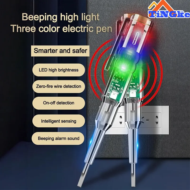 Test Pen With Led Buzzer Ac24-250V 3.5Mm High Brightness Three Light Color Light Built-In Buzzer Screwdriver Test Pen