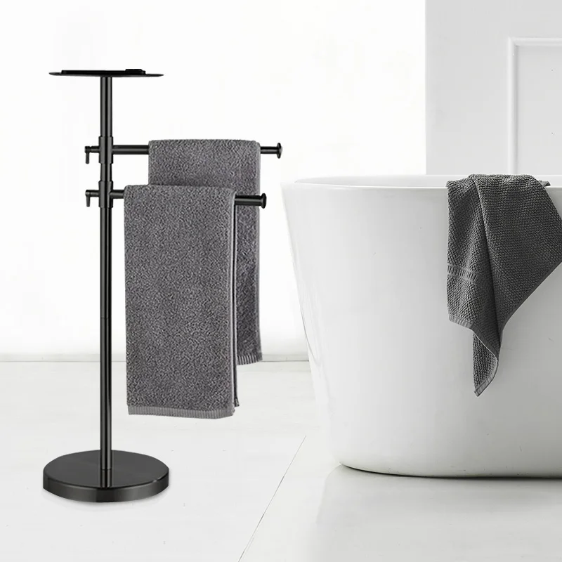 

Floor Standing Double-Towel Bar with Tray, Stainless Steel Hotel-Grade Bathroom Towel Rack Movable near Bathtub, Brushed Finish