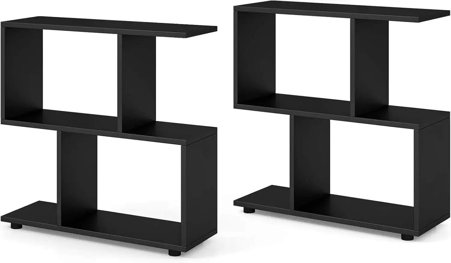 3-tier Geometric Bookshelf, 24’’ Tall Wood S-Shaped Display Shelves with Thick Foot Pads, Freestanding Open Shelves Nightstand