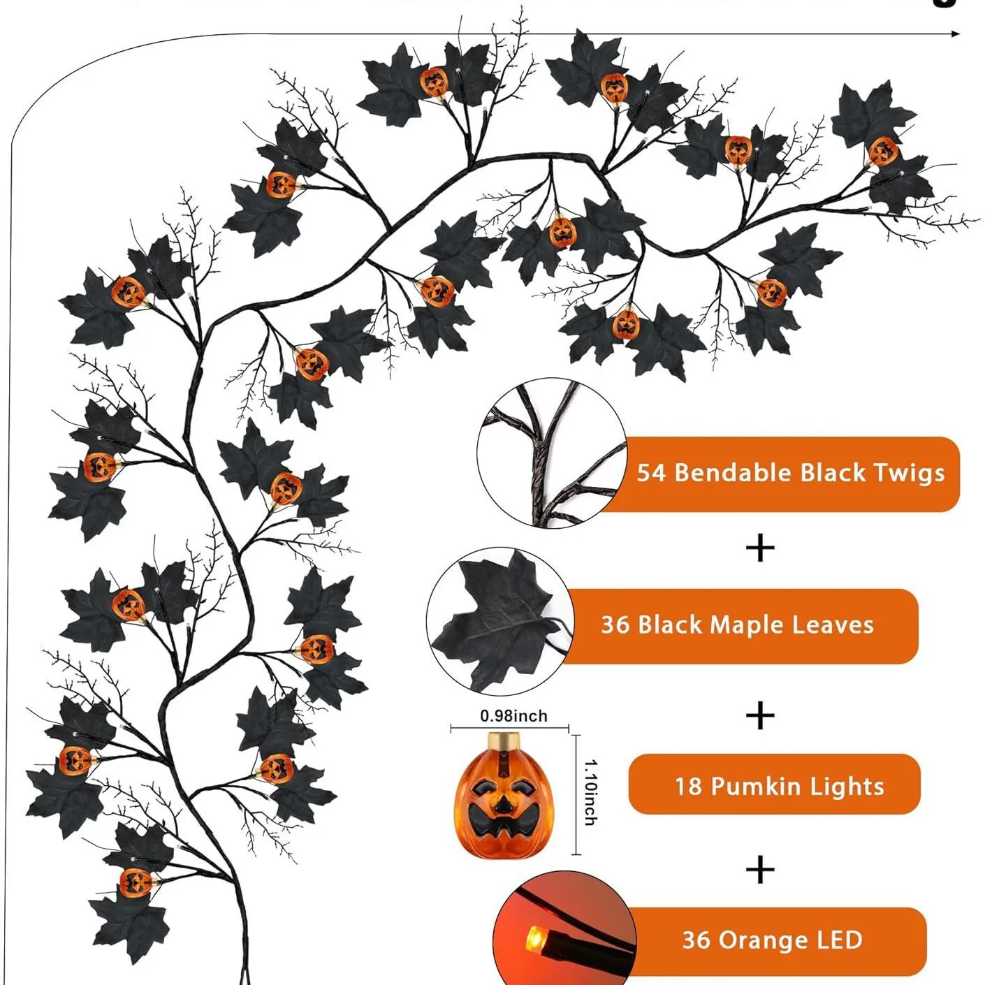 LED zucca pipistrello ragno ramo rattan luce halloween parete interna festival atmosfera luce