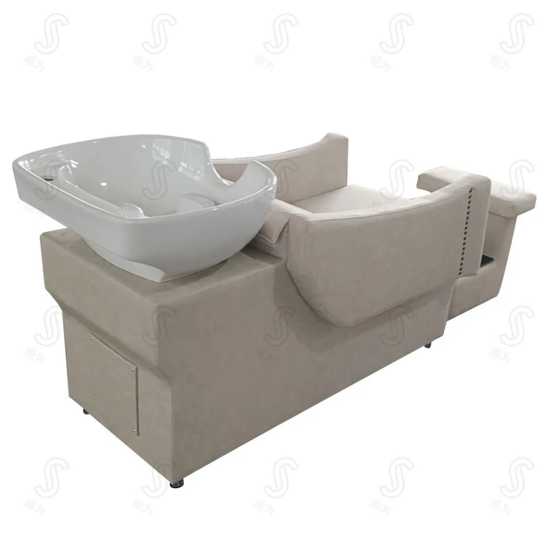Shampoo Bed With Ceramic Basin And Footrest, Semi-Reclining, Hair Salons, Japanese Minimalist Style