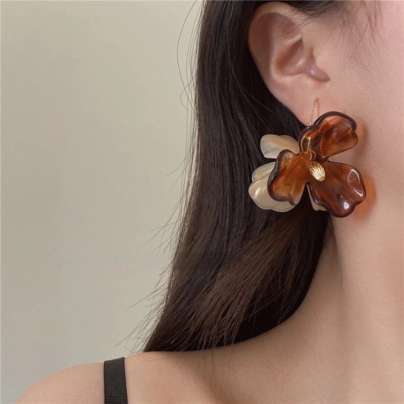 Bilandi Modern Jewelry Vintage Temperament Big Resin Brown Flower Earrings For Women Female Party Wedding Gift Accessories