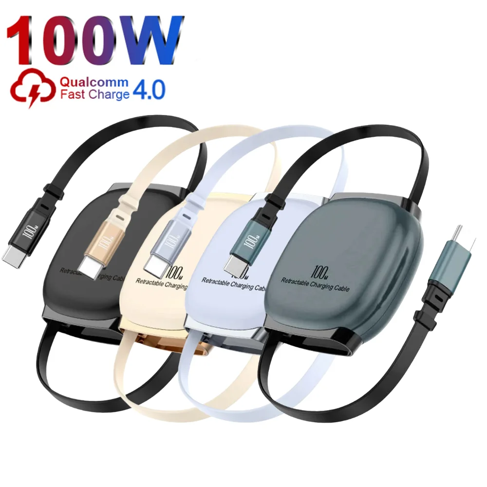 100W Type C To Type C Retractable Cable For iPhone 17 16 Pro Max Samsung Mini Size Fast Charging USB-C Mobile Phones Data Cord