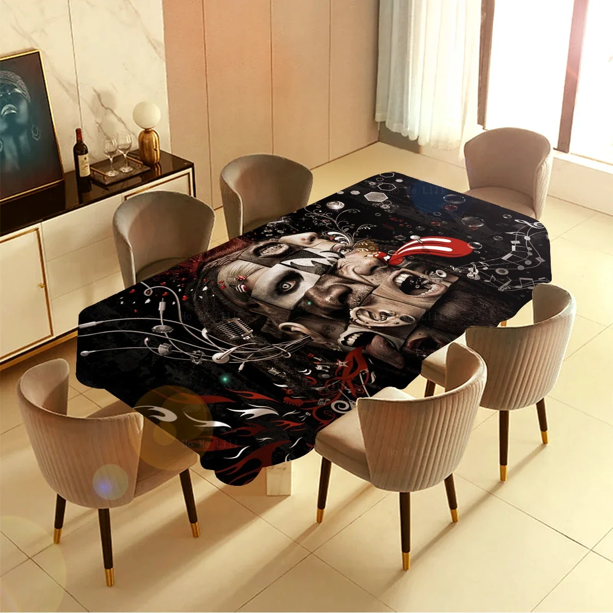 Dark Cool Music Art Rock Fantasy Patchwork Face Heavy Metal Band Logo Rectangle Tablecloth By Ho Me Lili For Tabletop Decor