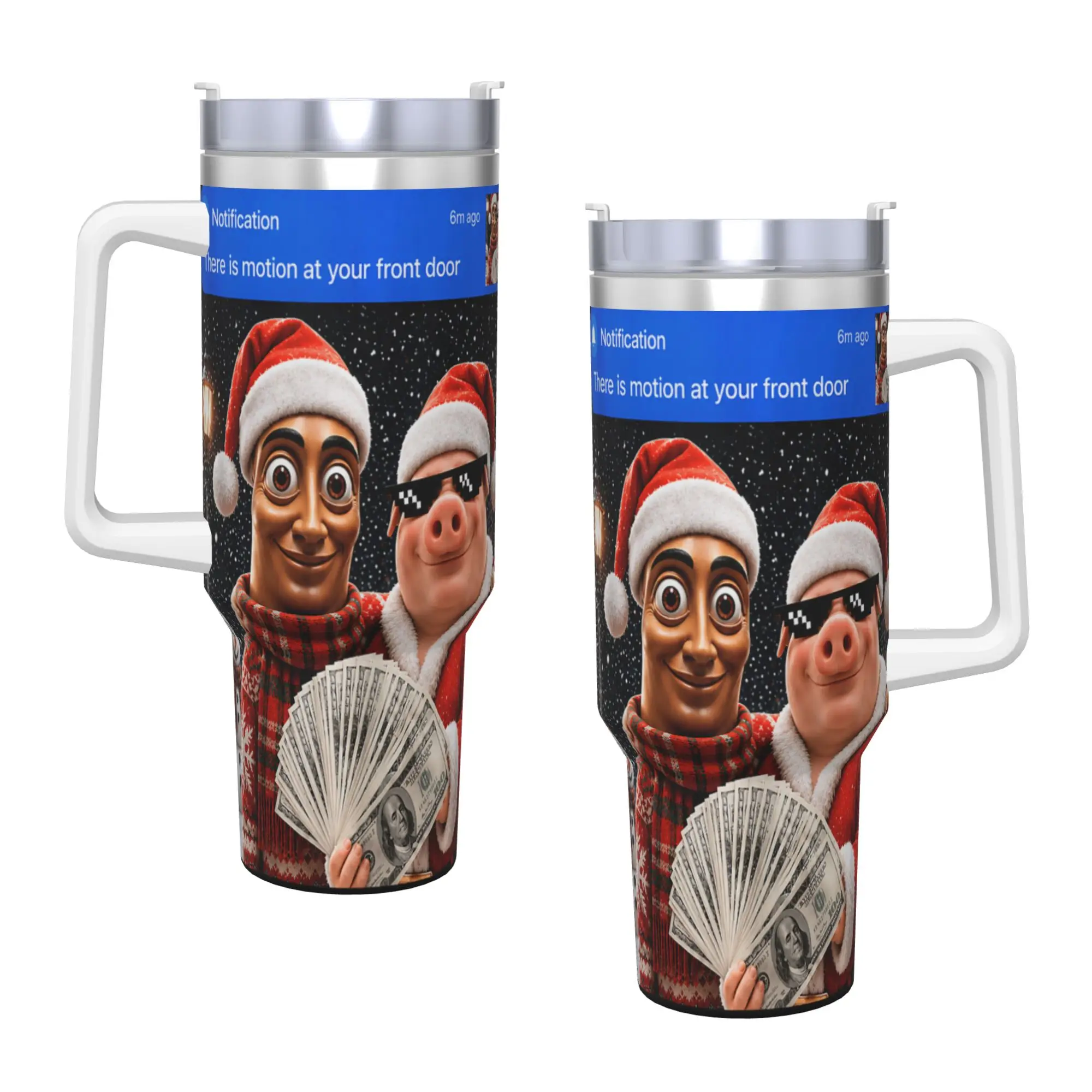 John Pork and Tung Tung Sahur Front Door Motion Chirstmas Stainless Steel Tumbler Driving Mugs Cup Large Thermal Cups