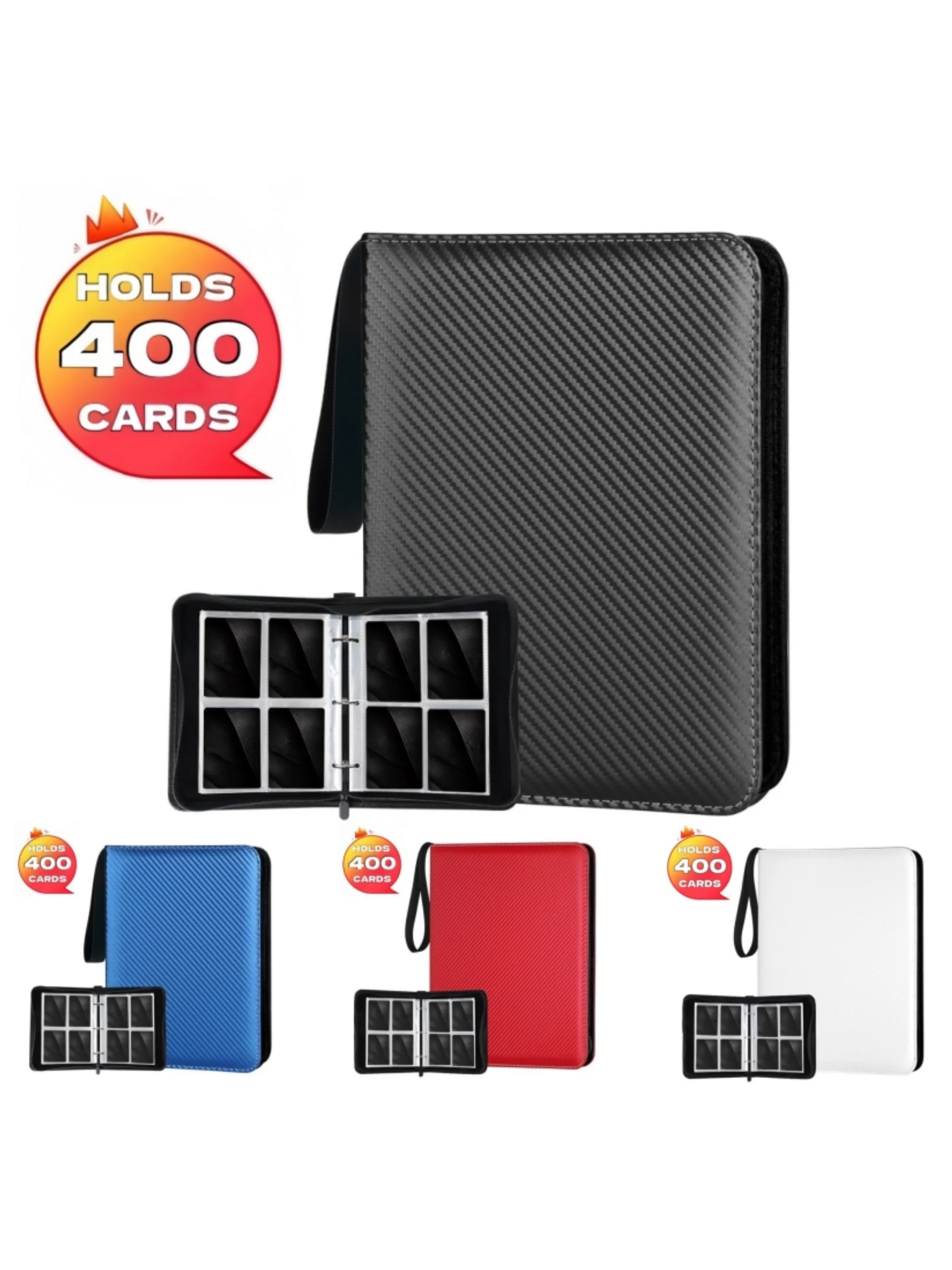 4-Fach-Kartenbinder (400 Karten) – Carbonfaser-PU, Schwarz/Blau ​ ​ Professionelle Aufbewahrung für TCG- und Gaming-Karten. Sammlerstücke – Detail 1