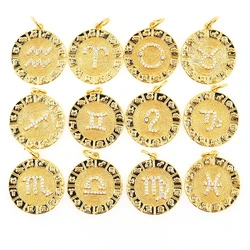 Vintage Charms 12 Constellation Pendant Zircon Gold Plated Pisces Zodiac Sign Necklace DIY Jewelry Accessories For Women Gifts