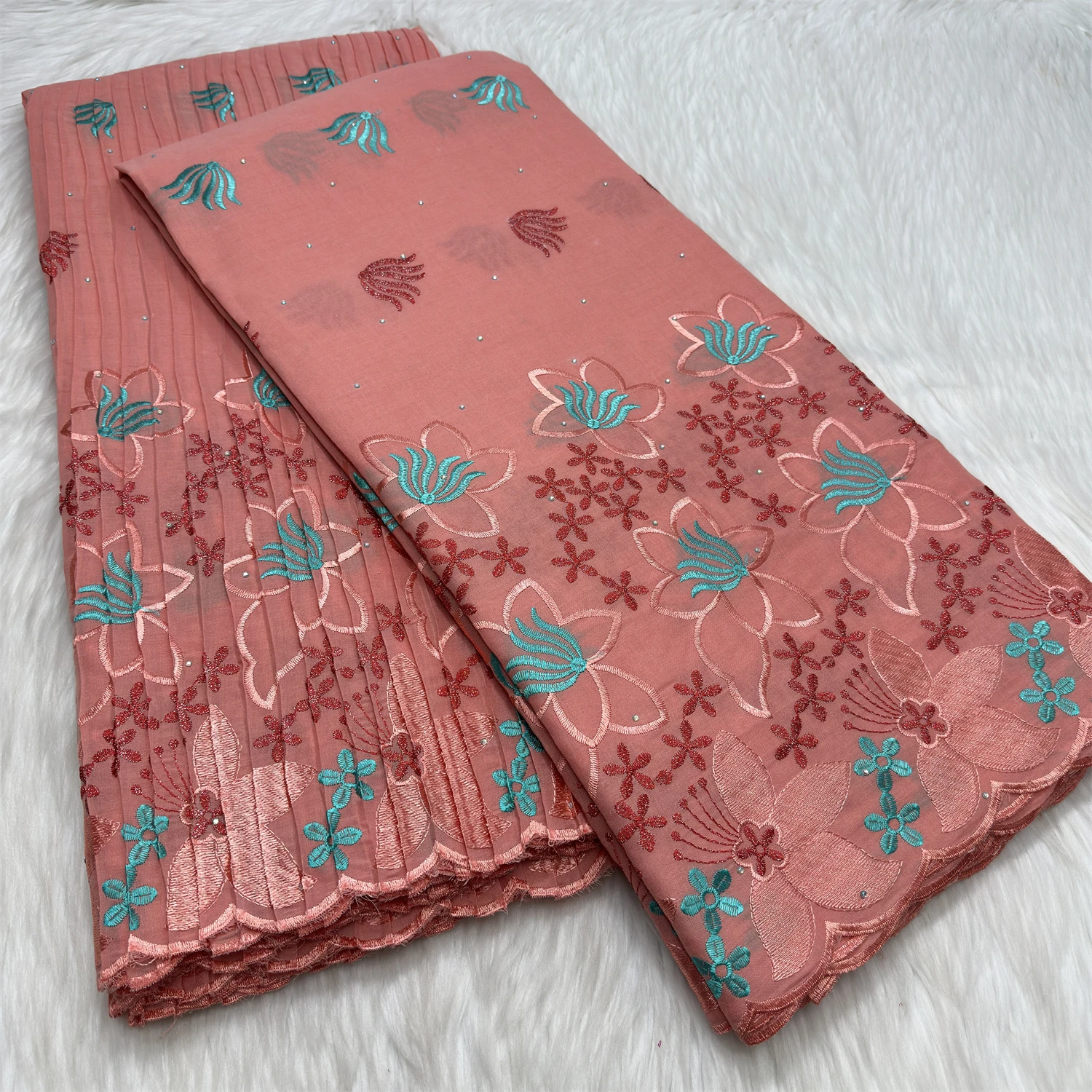 

5+5 Yards African Fold Swiss Voile Stones Lace Fabric 2025 High Quality Nigerian Polyester Cotton Embroidery Fabric Wedding Robe