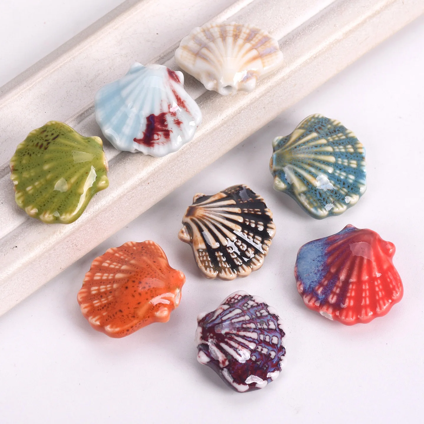 

5pcs Scallop Shape 25x21mm Glossy Fancy Flamed Glazed Ceramic Porcelain Loose Beads For Jewelry Making DIY Findings
