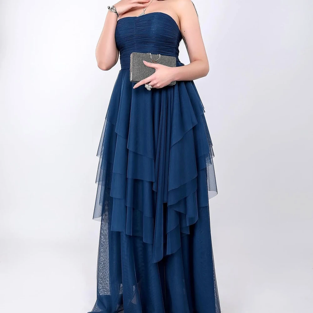 

Вечерние платья трапециевидной формы по индивидуальному заказу, длиной до пола, без бретелек, без рукавов, платье для выпускного вечера, модное плиссированное простое многоуровневое драпированное вечернее платье