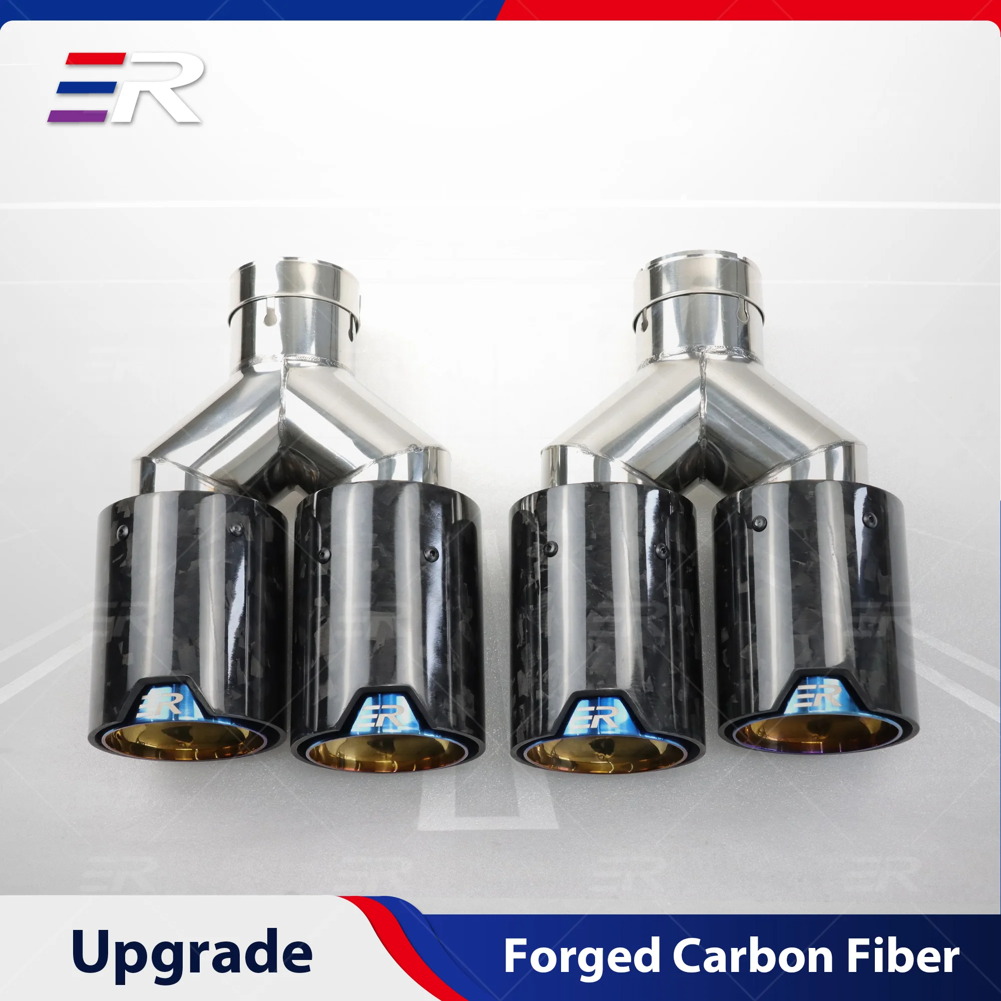 ER Exhaust Dual Tips Forged Carbon Fiber Modify For Car Accessories Upgrade Muffler Nozzle BurntBlue Car Exhaust Pipe