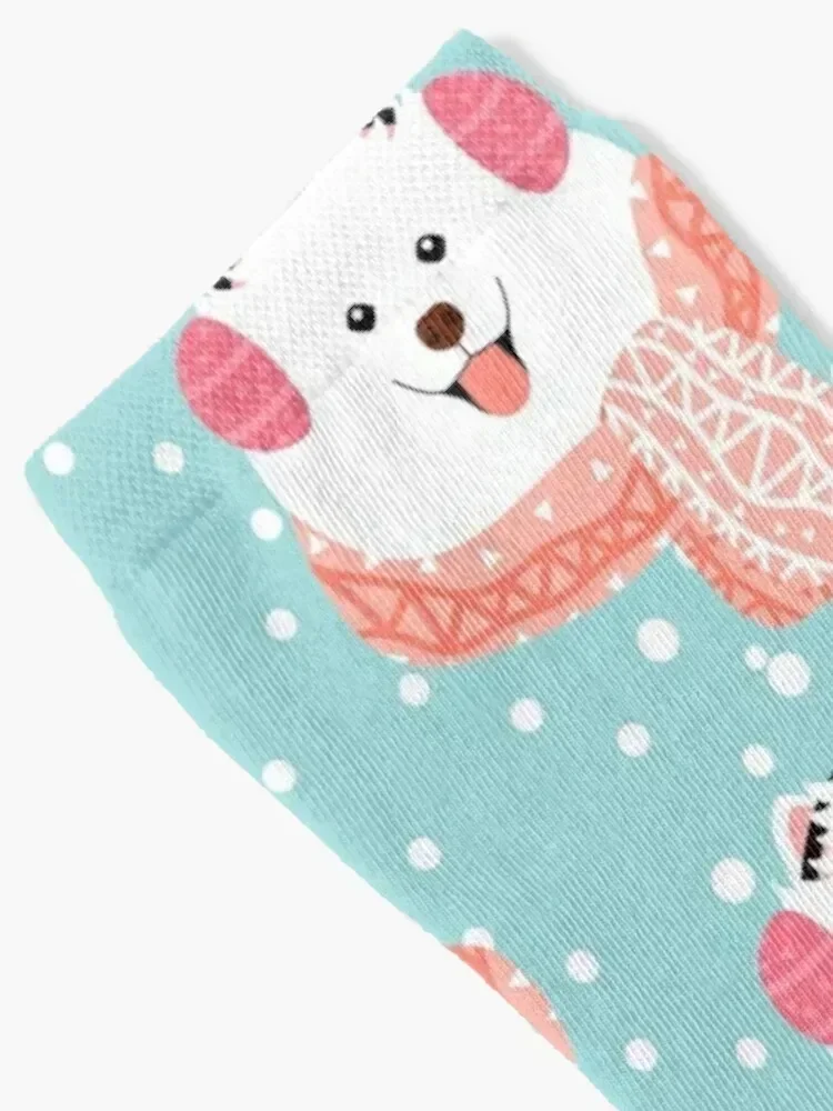 Cute Samoyed Dog in Snow Socks anti-slip Wholesale Running Stockings Designer Man Socks Women's